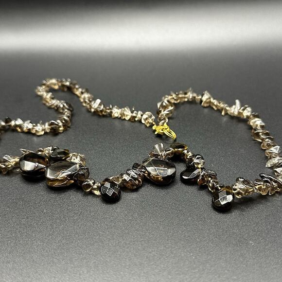 Faceted Smokey Quartz Necklace Gemstone Beaded Pear Cut 20” - Picture 2 of 3